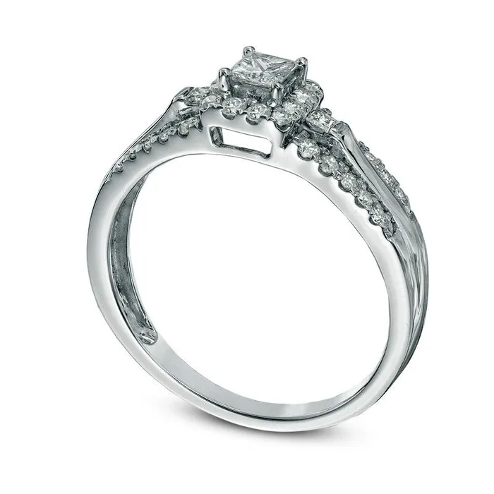 050 CT TW PrincessCut Natural Diamond Edge Engagement Ring in Solid 10K White Gold Goldia Rings 050 CT TW PrincessCut Natural Diamond Edge Engagement Ring in Solid 10K White Gold Goldia Rings