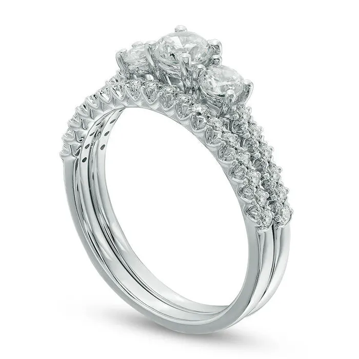 10 CT TW Natural Diamond Three Stone Bridal Engagement Ring Set in Solid 10K White Gold Goldia Rings 10 CT TW Natural Diamond Three Stone Bridal Engagement Ring Set in Solid 10K White Gold Goldia Rings