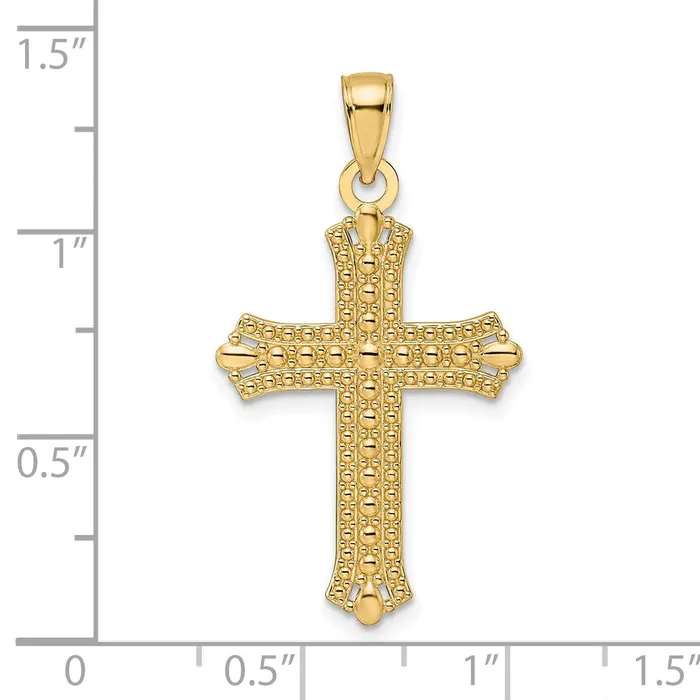 Necklaces 14k Yellow Gold Polished Textured Pointed Ends Fancy Cross Pendant Goldia