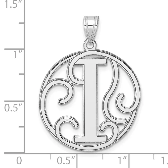 TreasureFineJewelers Necklaces Large Sterling Silver Rhodiumplated Fancy Script Letter I Initial Pendant
