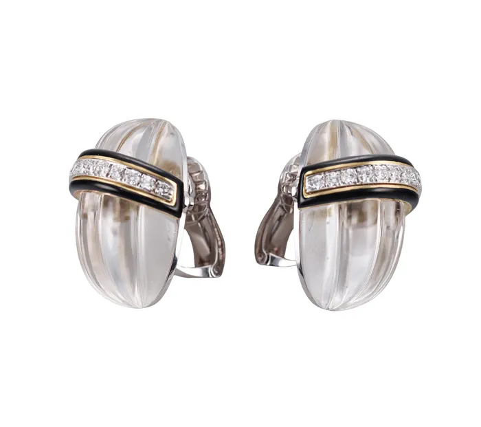 David Webb Carved Crystal Diamond Enamel Gold Platinum Earrings David Webb Earrings