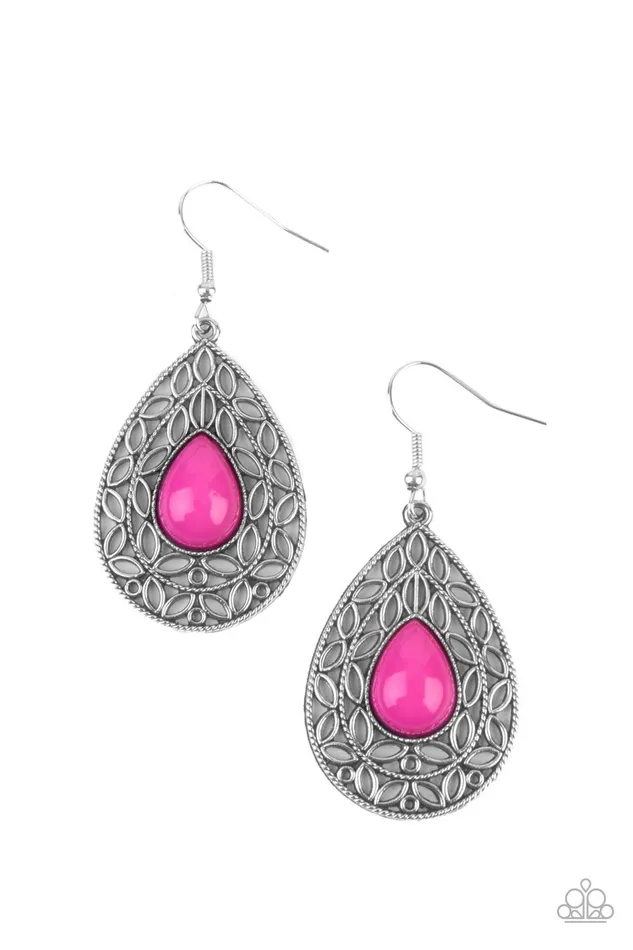 Fanciful Droplets Pink Earrings Jewelry by Bretta Paparazzi Accessories Earrings