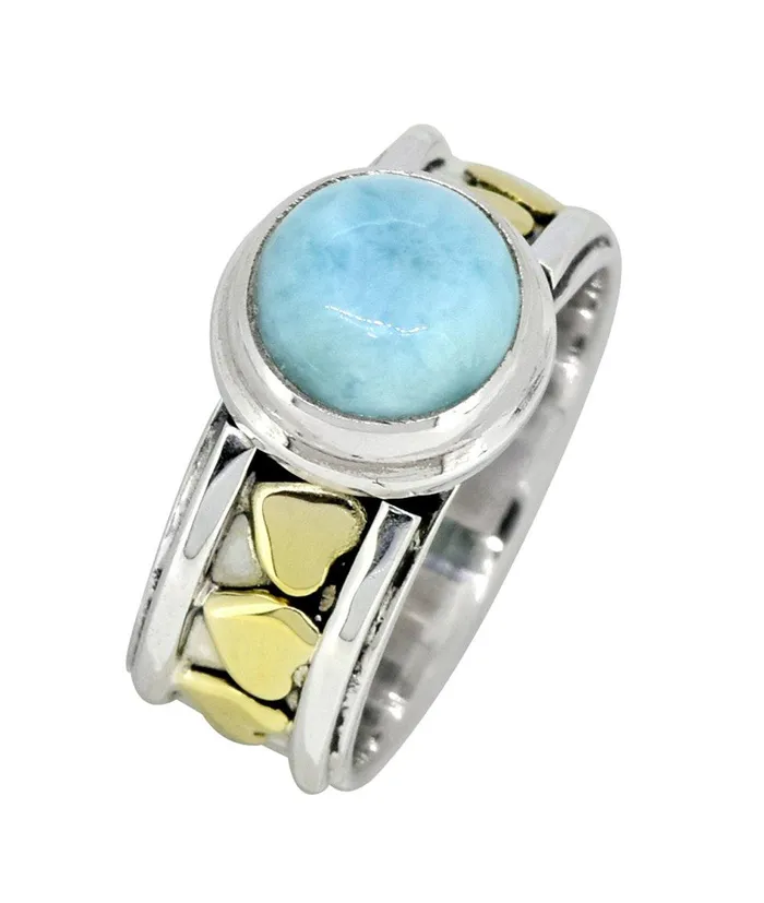 Larimar Solid 925 Sterling Silver Brass Gemstone Heart Ring Jewelry YoTreasure Rings
