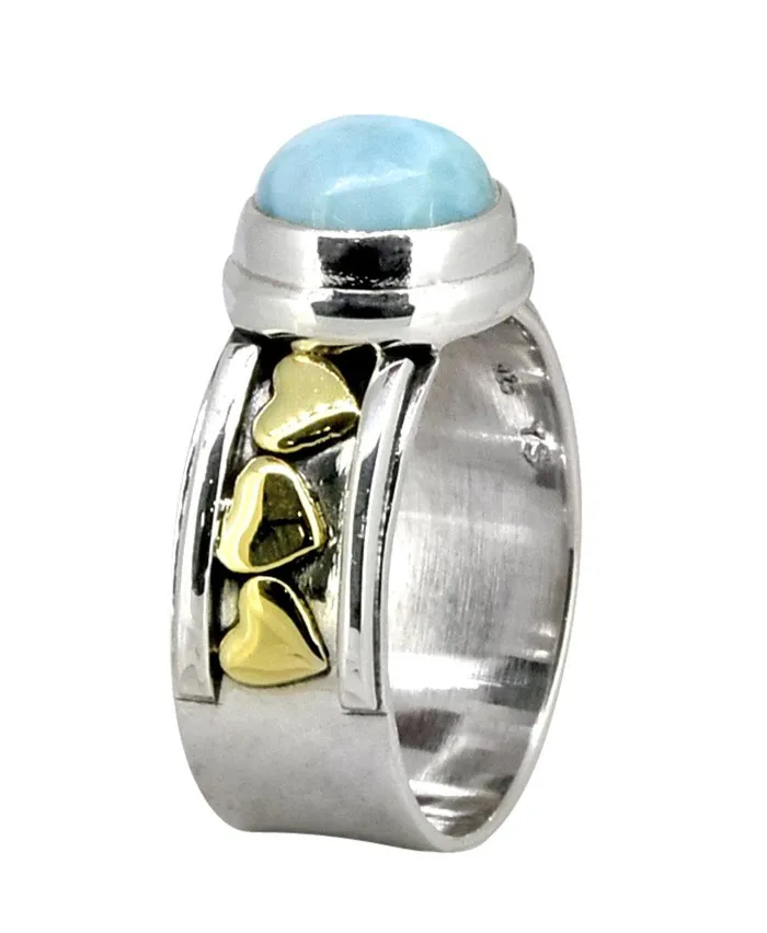 Larimar Solid 925 Sterling Silver Brass Gemstone Heart Ring Jewelry YoTreasure Rings