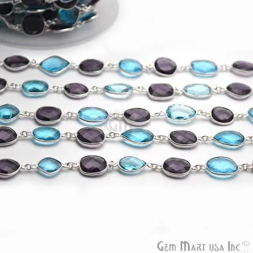 Rings GemmartUSA Blue Topaz With Amethyst 10mm Mix Shape Silver Continuous Connector Chain Rings GemmartUSA Blue Topaz With Amethyst 10mm Mix Shape Silver Continuous Connector Chain