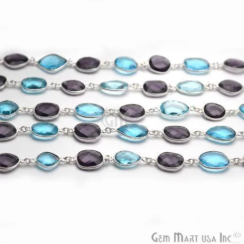 Rings GemmartUSA Blue Topaz With Amethyst 10mm Mix Shape Silver Continuous Connector Chain Rings GemmartUSA Blue Topaz With Amethyst 10mm Mix Shape Silver Continuous Connector Chain