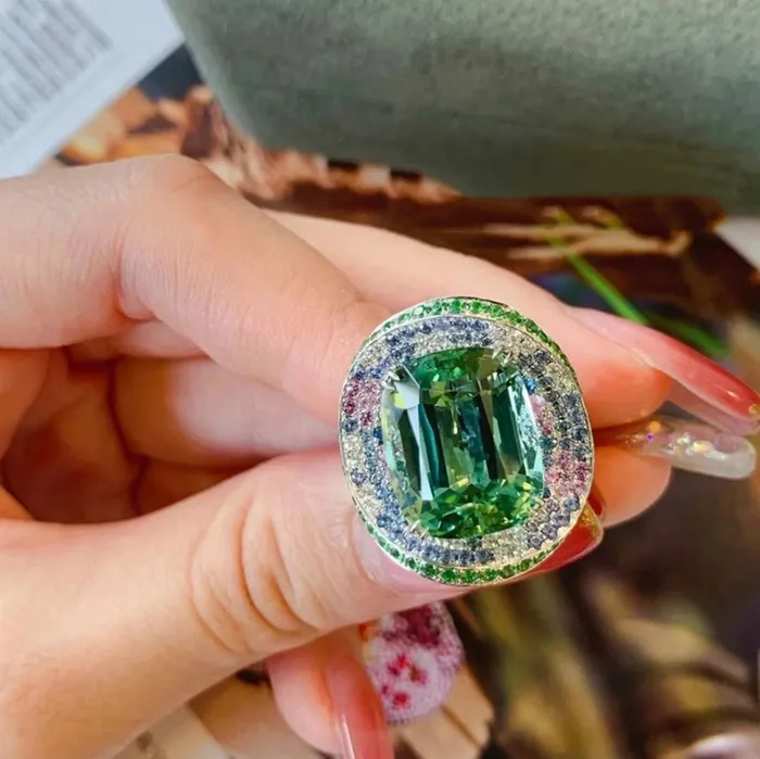 Rings Minx London Womens Big Gemstone Ring Statement Ring Green Diamond Ring Womens Big Diamond Ring Emerald Diamond Ring Round Green Diamond Ring