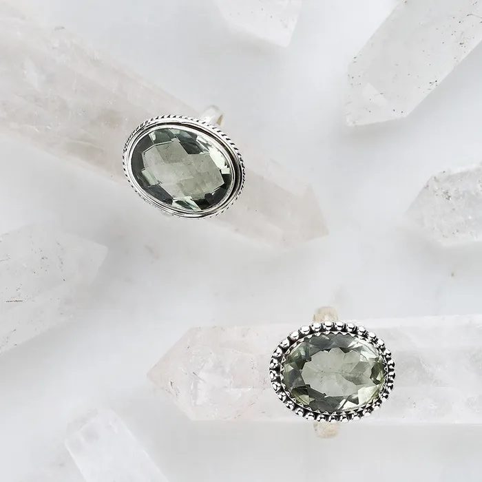 YoTreasure Rings Green Amethyst Solid 925 Sterling Silver Gemstone Ring Jewelry