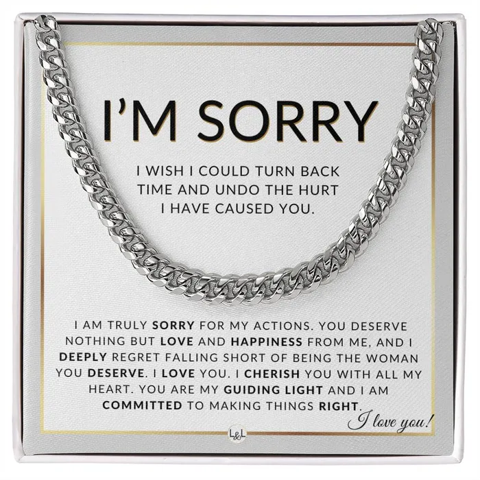 I Am Sorry Gift For Him Sorry For My Actions Apology Gift For Husband Fianc or Boyfriend Mens Chain Necklace Heartfelt Message ShineOn Fulfillment Necklaces