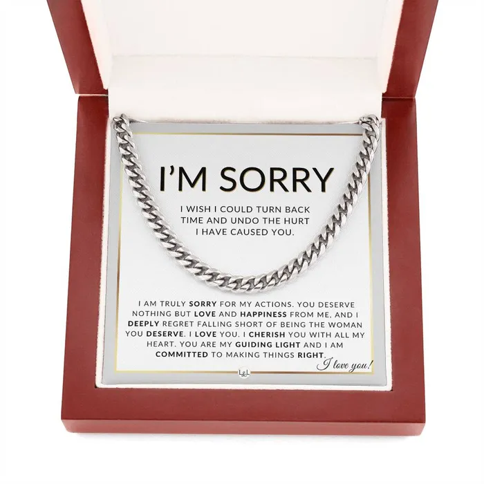 I Am Sorry Gift For Him Sorry For My Actions Apology Gift For Husband Fianc or Boyfriend Mens Chain Necklace Heartfelt Message ShineOn Fulfillment Necklaces