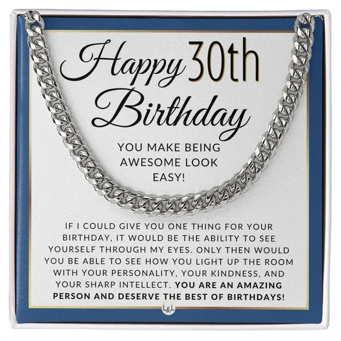 ShineOn Fulfillment Necklaces 30th Birthday Gift For Him Chain Necklace For 30 Year Old Mans Birthday Great Birthday Gift For Men Jewelry For Guys