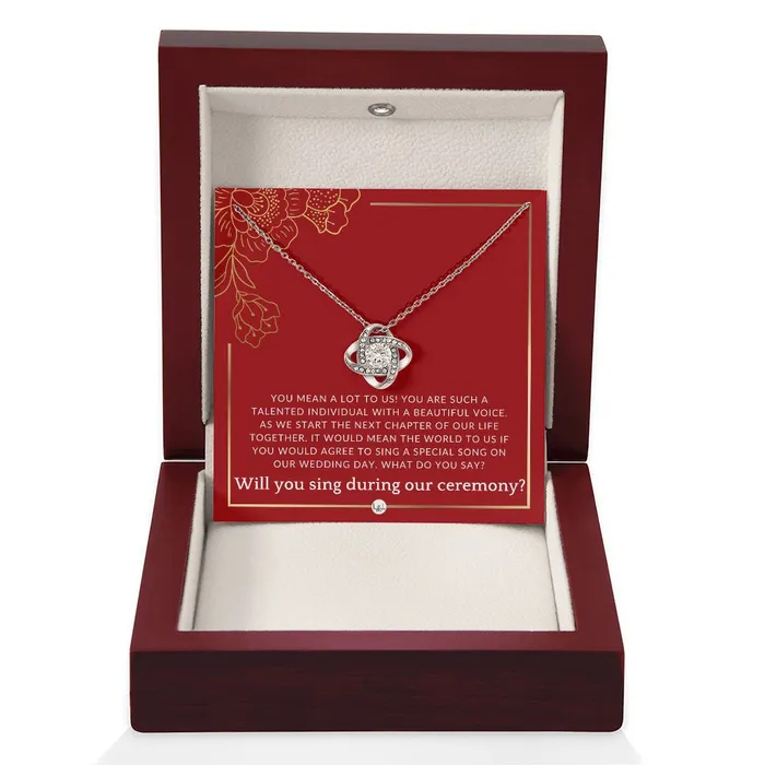 ShineOn Fulfillment Necklaces Wedding Ceremony Singer Proposal Will You Sign At Our Wedding From The Bride and The Groom Necklace Red and Gold Wedding Theme